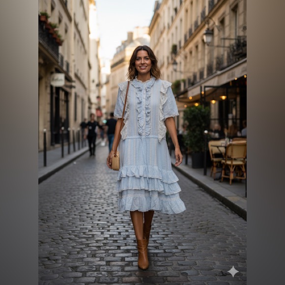 Zadig & Voltaire Ranky Tomboy Light Blue Lace Ruffle Dress - Picture 1 of 7